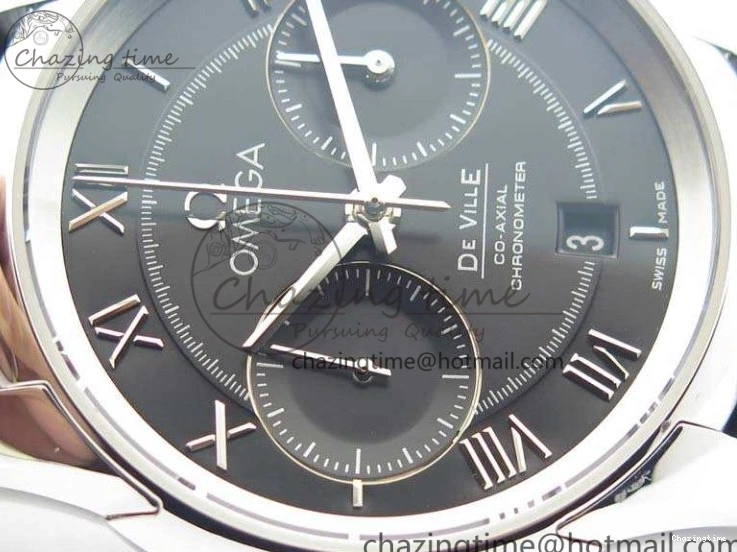 0812 De Ville Chronograph SS OMF 1:1 Best Edition Black Dial On Black Leather Strap A Fashionable 8109